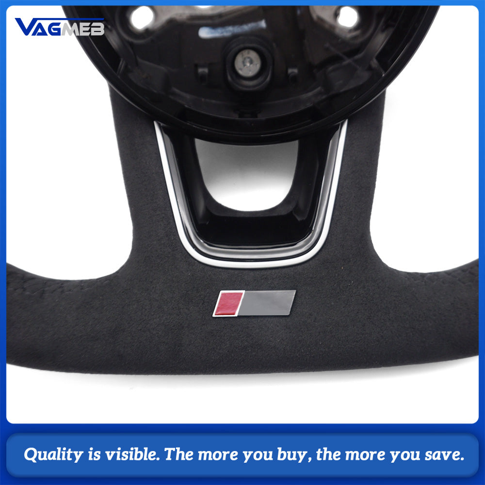 Sport Steering Wheel for Audi A4 B9 Flat Bottom Full Suede Blue Stripe Blue Suture Customized