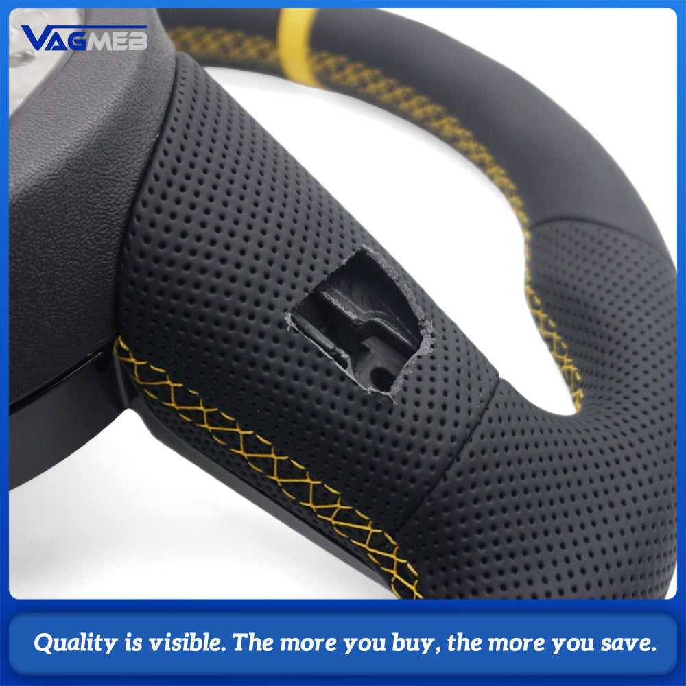 Heated Sport Steering Wheel Fit Audi A4 B9 Shaped Bottom Half Perforated Grips Yellow Sew Yellow Recenter Marker S Logo Replacement Wheel