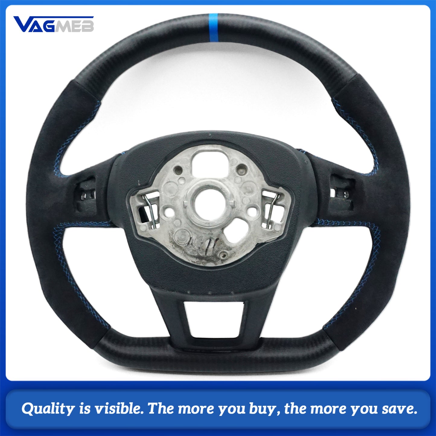 Matte carbon fiber Alcantara  blue linestitching  steering wheel For Audi A6 A7 C8