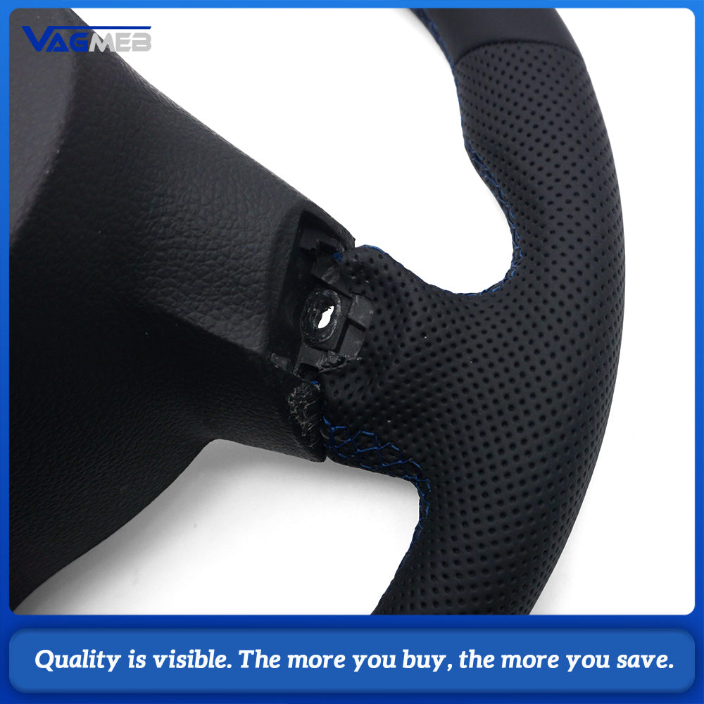 Sport Steering Wheel Semi‑Perforated Leather Blue Contrast Stitching Blue Center Mark Buttons Not Included For VW Passat B7 Interior Retrofit Upgrade