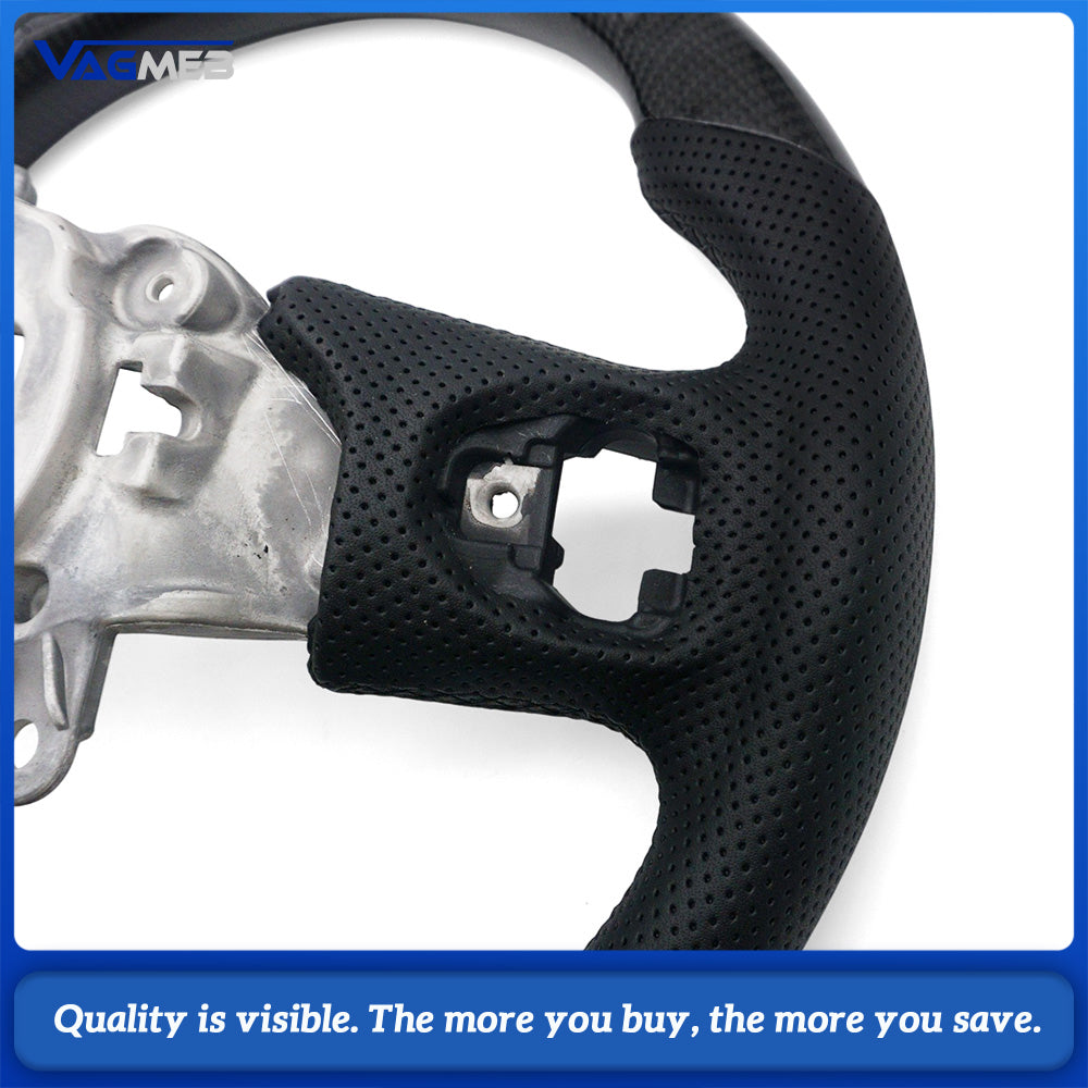 For Jeep Carbon Fiber Half Perforated Leather Steering Wheel Base, Black Stitching Black Centering Marker Car Steering Modification Replacement Part