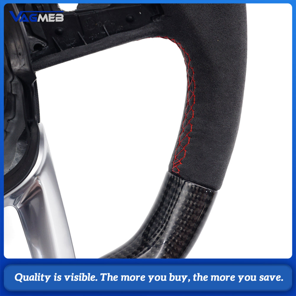 Carbon Fiber & Alcantara Flat Bottom Steering Wheel for Audi A4 B9 S4 S5 - Red Stitching Red Marker