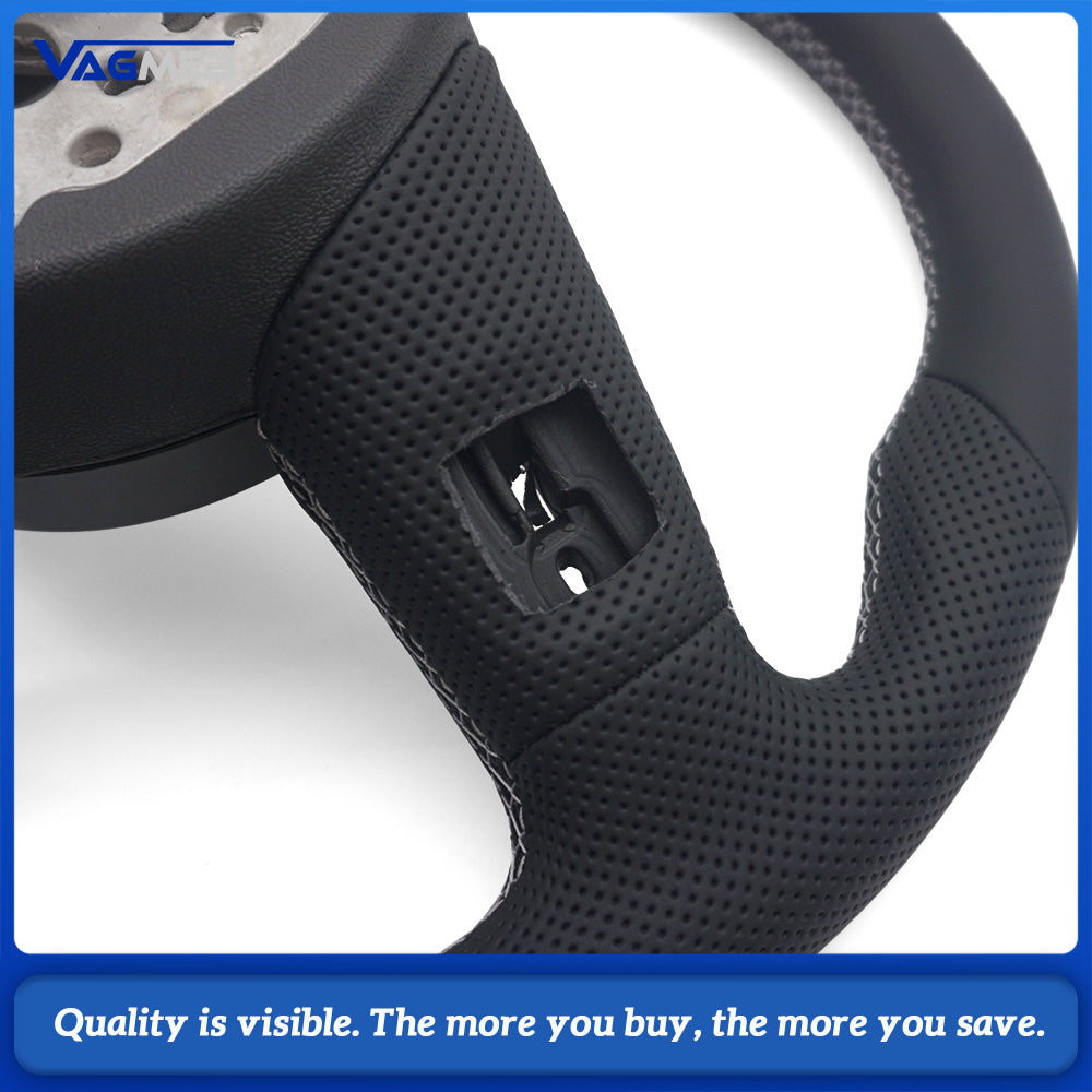For Audi A4 B9 RS Sport Steering Wheel Half Punch Leather White Contrast Stitch Black Alignment Mark