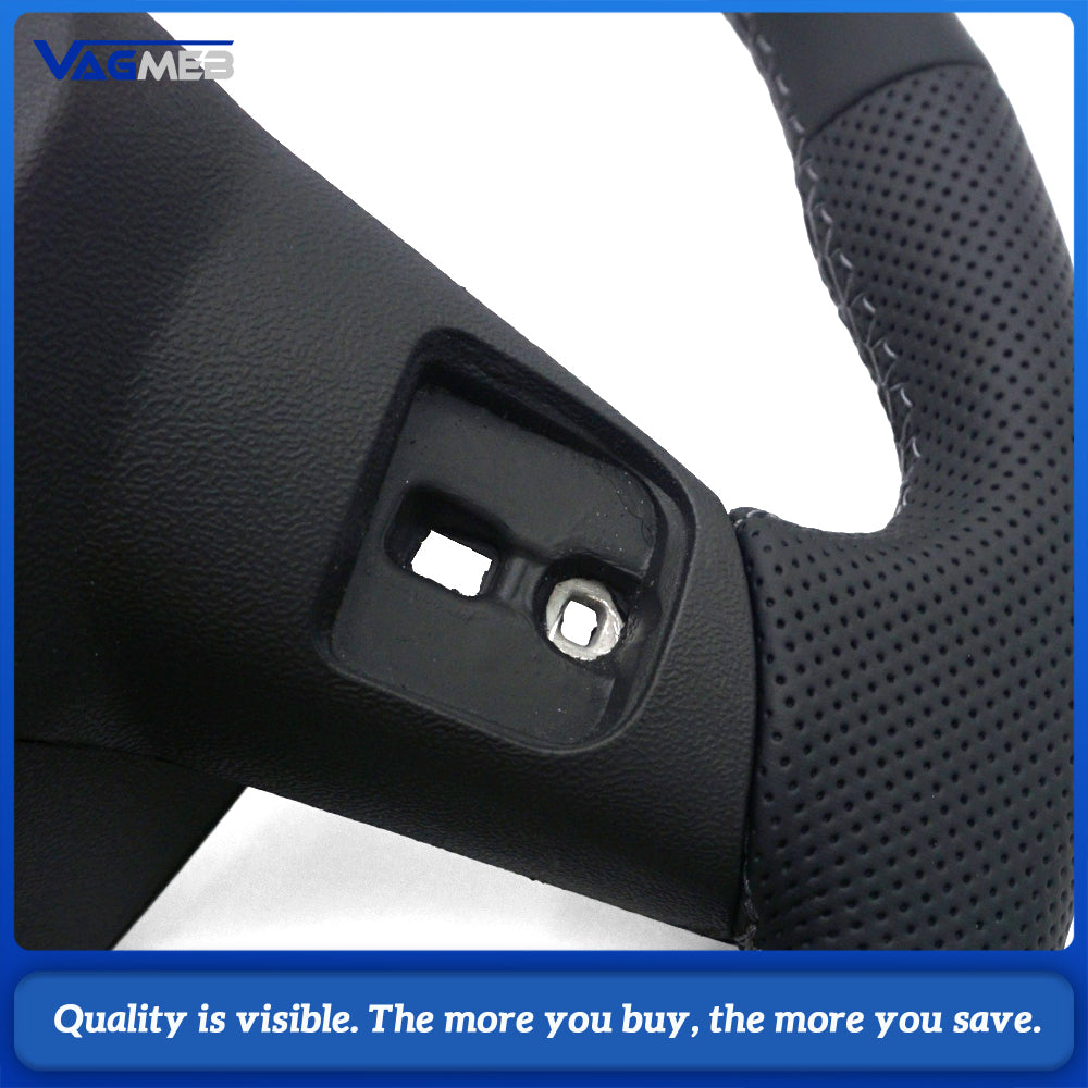 Sport Heated Steering Wheel Half‑Perforated Leather Dark‑Grey Stitching For Audi A6 C8, No Buttons No Shift Paddles