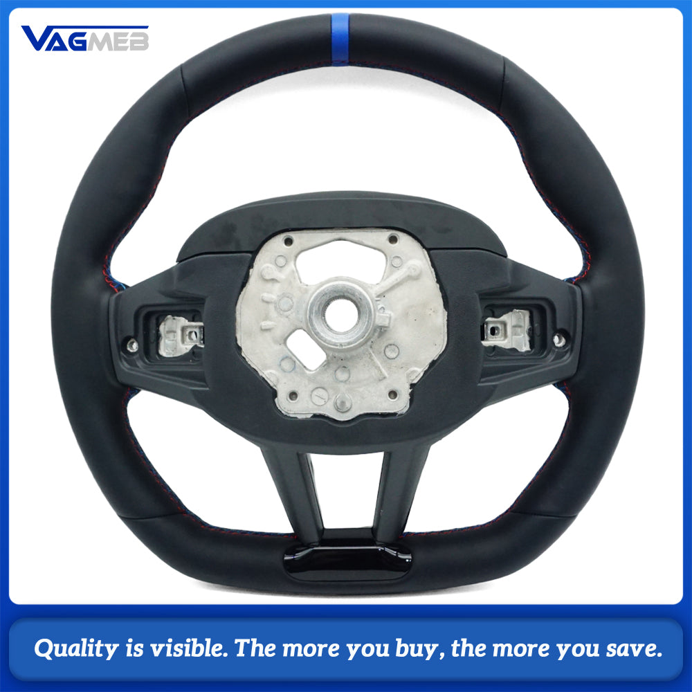 Fully leather steering wheel suitable for BMW 3 Series, 4 Series, 5 Series G20, G21, G80, G81, G22, G23, G30, paired with a carb