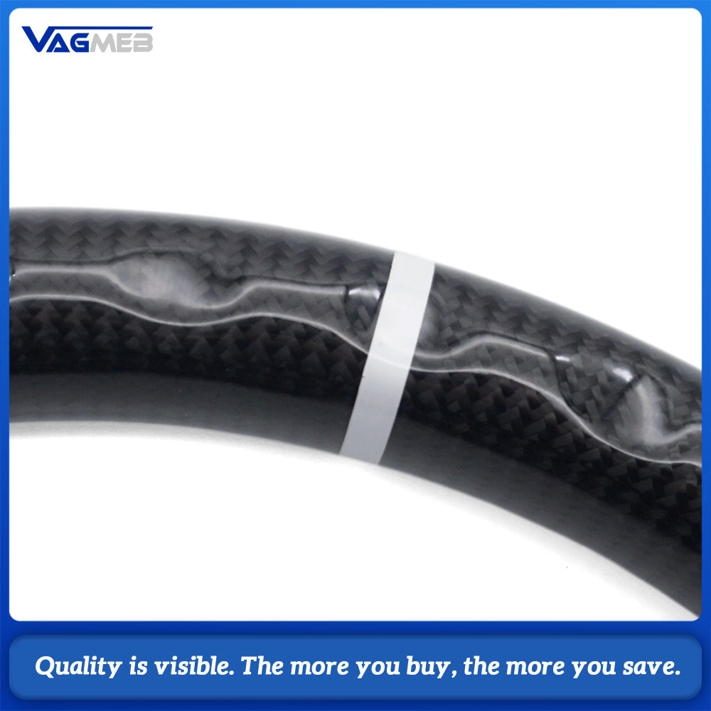 Car AMG Style Carbon Fiber Half Perforated Leather Steering Wheel White Stitching White Center Marker With Control Buttons And Large Paddle Shifters For Mercedes Benz