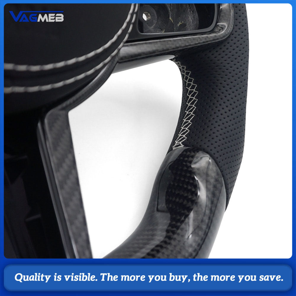 For BMW G20 3 Series CS Racing Steering Wheel Bare Skeleton Base Half Perforated Nappa White Sew Carbon Frame White Carbon Shift Paddle Replacement Wheel