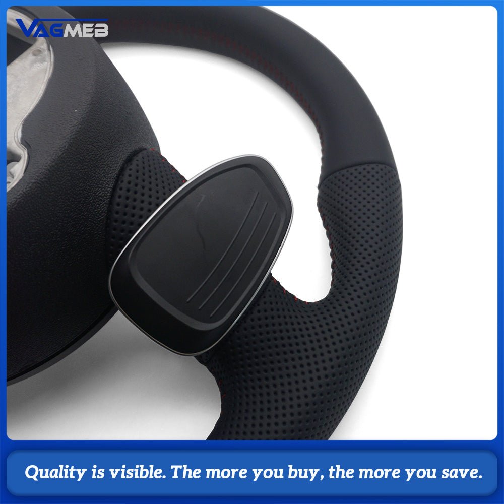 For Audi A4 B8 S-Line Sport Steering Wheel Heated Function Half Perforated Red Contrast Stitch Chrome Paddle Shifters No Buttons