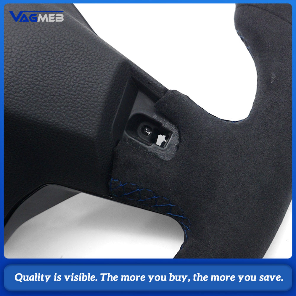 For VW Golf MK8 Full Alcantara Sport Steering Wheel, Blue Contrast Stitching, Blue Position Mark, Car Interior Modification Steering Wheel
