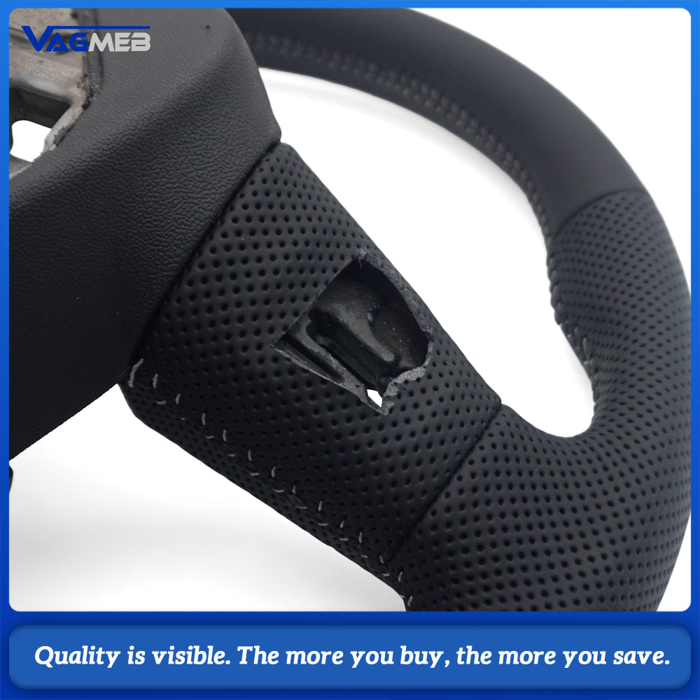 Suitable for Audi Q3 F3 perforated leather flat bottomed Black Line steering wheel, Car Accessories