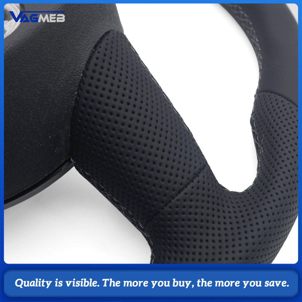 Flat Bottom Half Perforated Leather Steering Wheel Gray Stitch Black 12 O'clock Marker S Badge For Audi A4 B8 S4