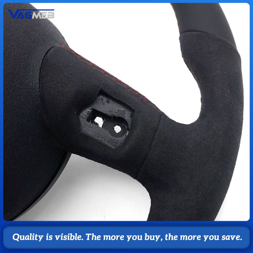 For Audi A4 B8 A3 8V A4 A5 A7 Q3 Q5 Q7 Steering Wheel Half Suede Grip Bright Red Sewing Line Red 12 O’clock Return Marker
