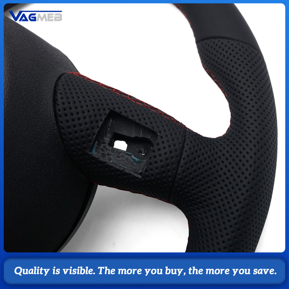 For Audi A4 B8 Ergonomic Sculpted D-shaped Steering Wheel Half Punch Leather Red Top Mark OEM Base Hub