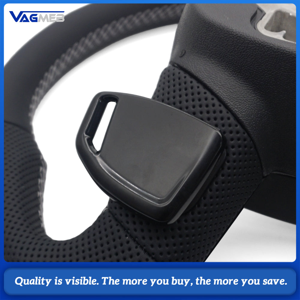 For Audi A6 C8 S Line Heated Steering Wheel Half Perforated Leather White Stitch Flat Bottom Hands Off Decoder