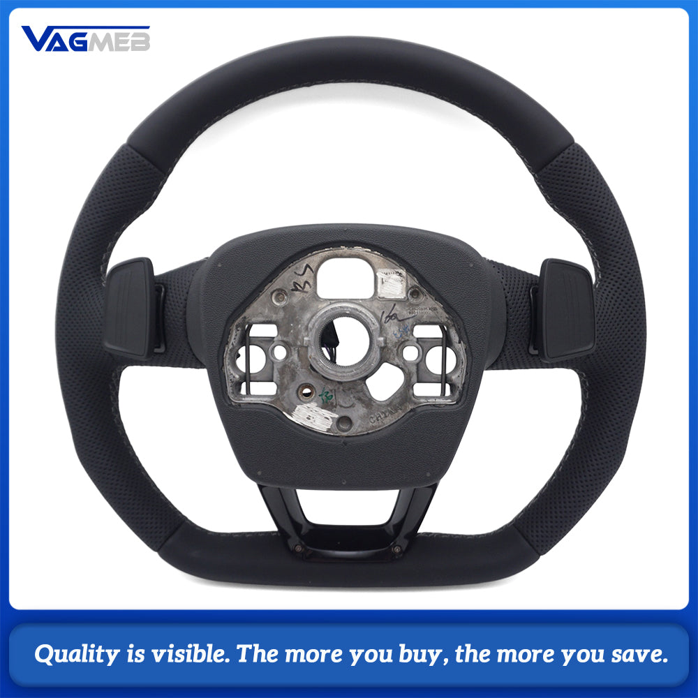 Car Gloss Black Half Perforated Steering Wheel Original Gray Stitching With Hands Off Sensor Buttons Paddle Shifters Without Heating For Audi Q3