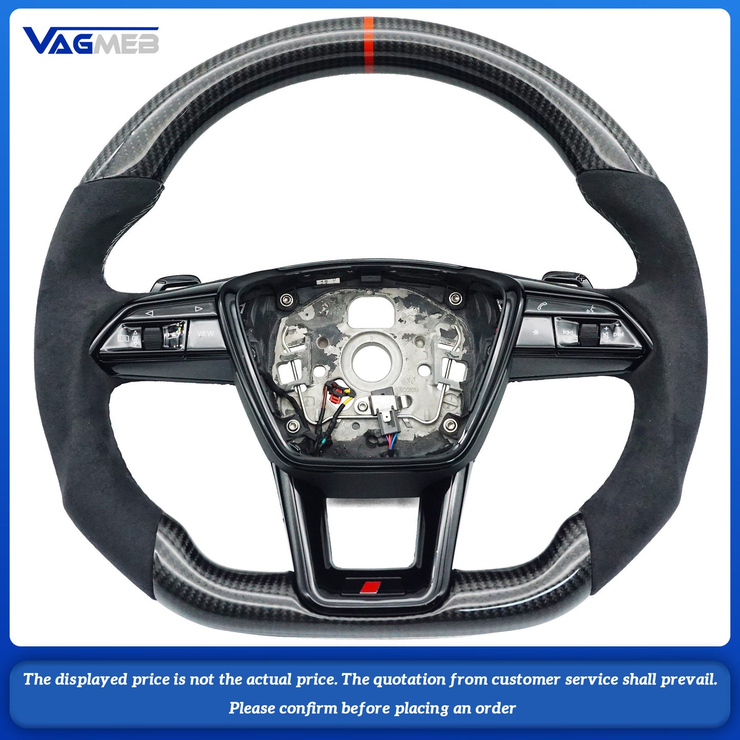 Carbon fiber Alcantara Gray line stitching multifunctional sports steering wheel with heating for Audi A6 C8, Car Accessories