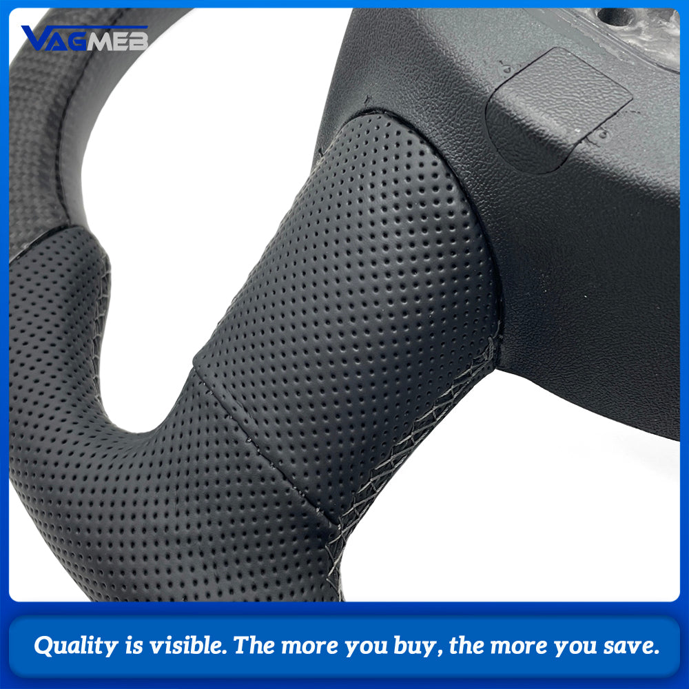 Carbon Fiber Half Perforated Steering Wheel For Audi A4 B7 2005-2008 Gray Stitching Gray Centering Mark Racing Style