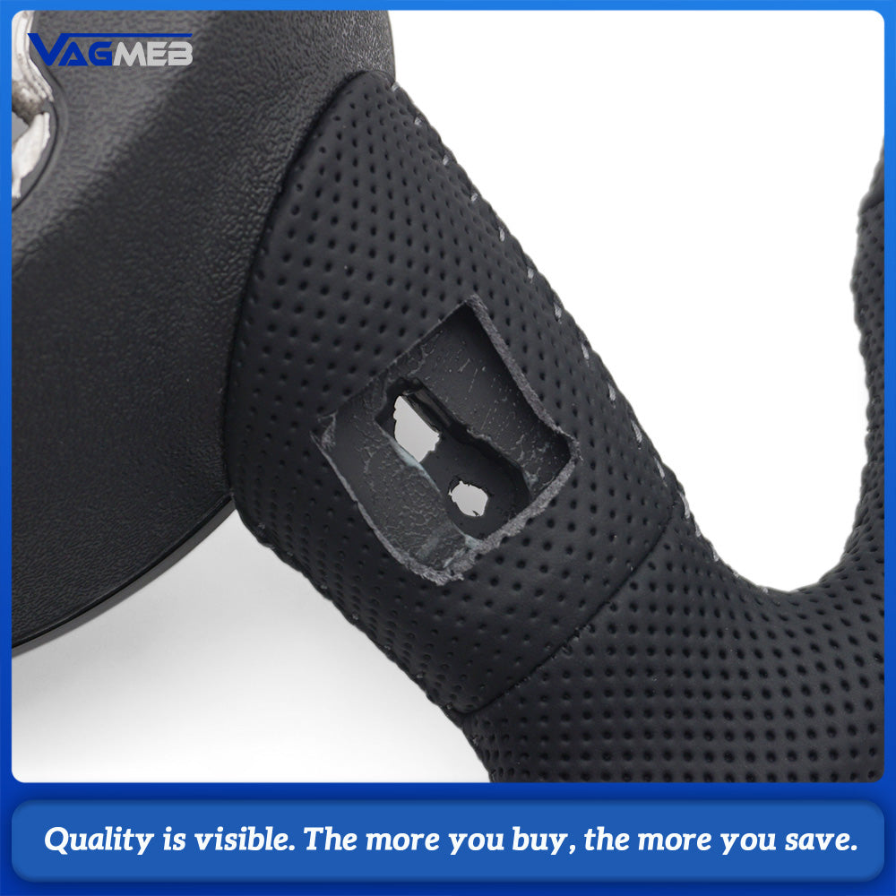 For Audi A4 B8 A3 8V A4 A5 A7 Q3 Q5 Q7 Dark gray line Stitched Full Leather Perforated Flat Bottomed Steering Wheel