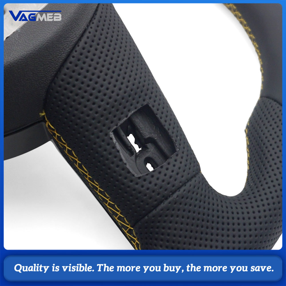 Perforated leather sports steering wheel with shift paddles installation holes suitable for Audi A4 B9
