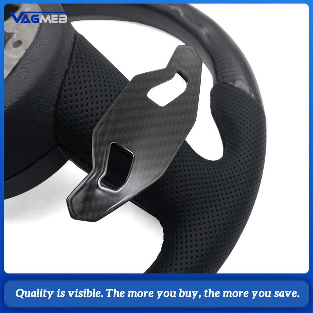 Flat Bottom RS Sport Steering Wheel Fit Audi A4 B9 OEM Bare Core Half Perforated Black Stitch Complete Carbon Paddles Button Trim HOD Decoder Included