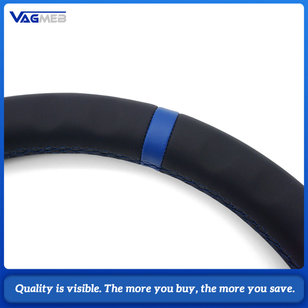 Sport Steering Wheel Semi‑Perforated Leather Blue Contrast Stitching Blue Center Mark Buttons Not Included For VW Passat B7 Interior Retrofit Upgrade