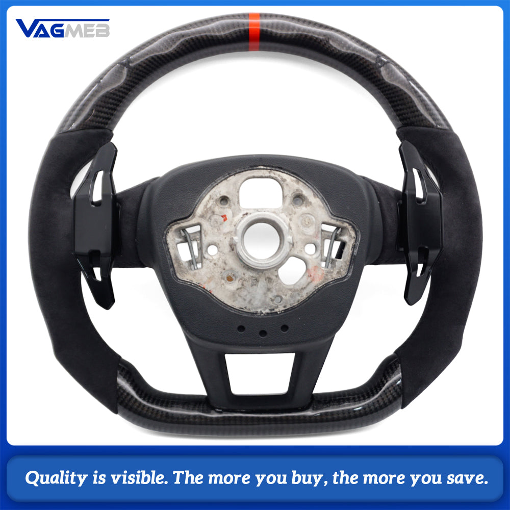 Carbon Fiber Steering Wheel, For Audi A6 C8 A7, With Buttons And Shift Paddles, Black Frame, Car Accessories， without heating