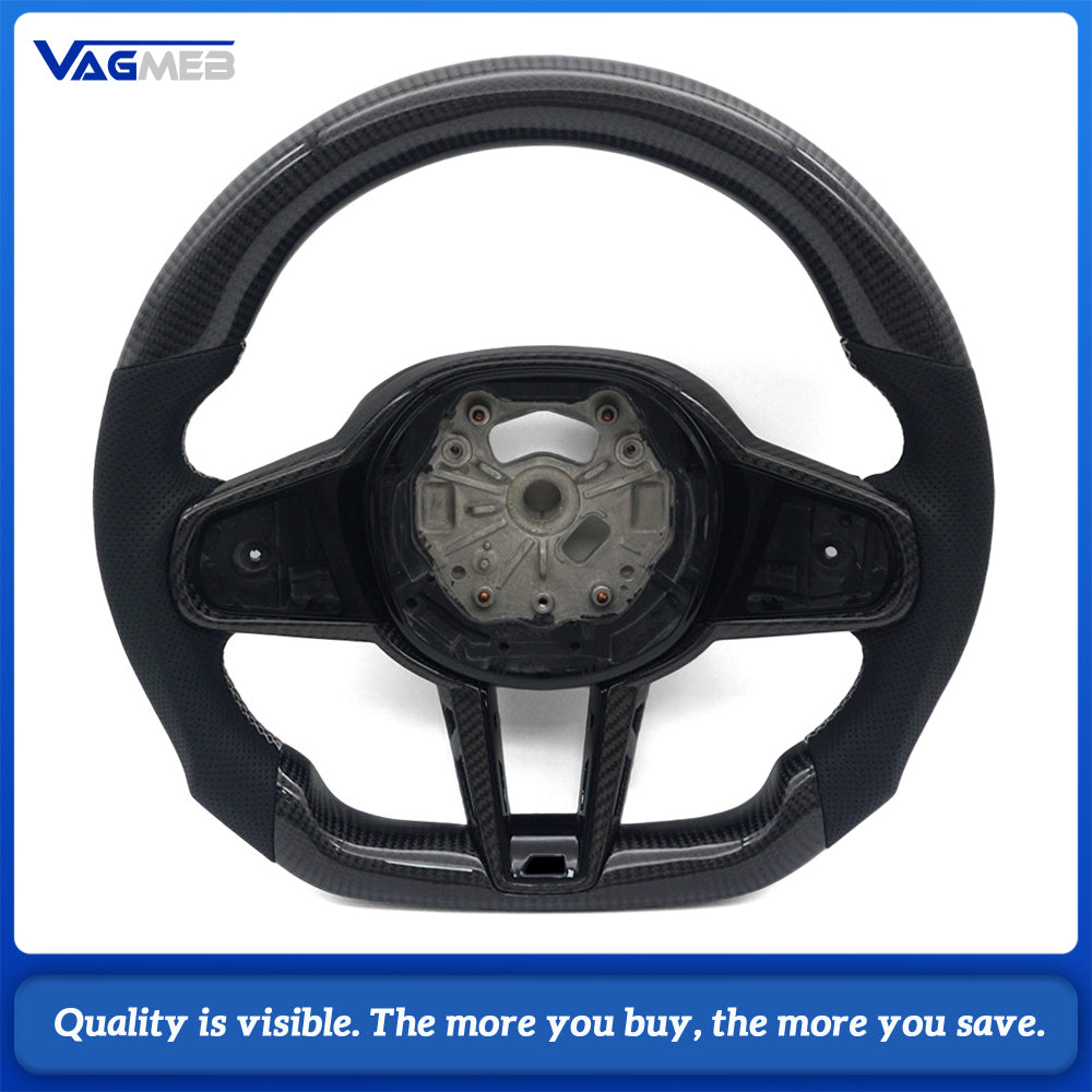 For BMW G20 3 Series CS Racing Steering Wheel Bare Skeleton Base Half Perforated Nappa White Sew Carbon Frame White Carbon Shift Paddle Replacement Wheel