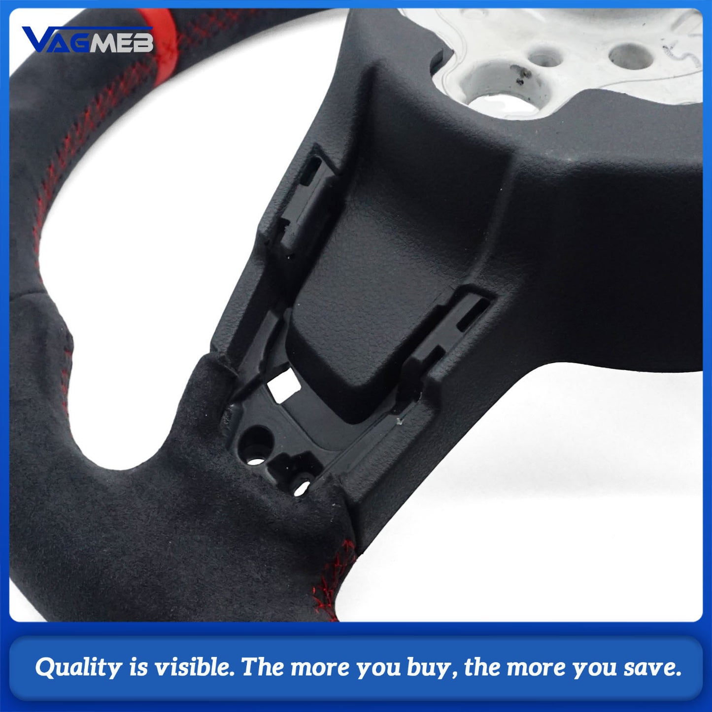 For VW Golf MK7 7.5 GTI GTD GTE R Polo GTI Tiguan MK2 Passat B8 Full suede steering wheel with red stitching and red centering mark steering wheel