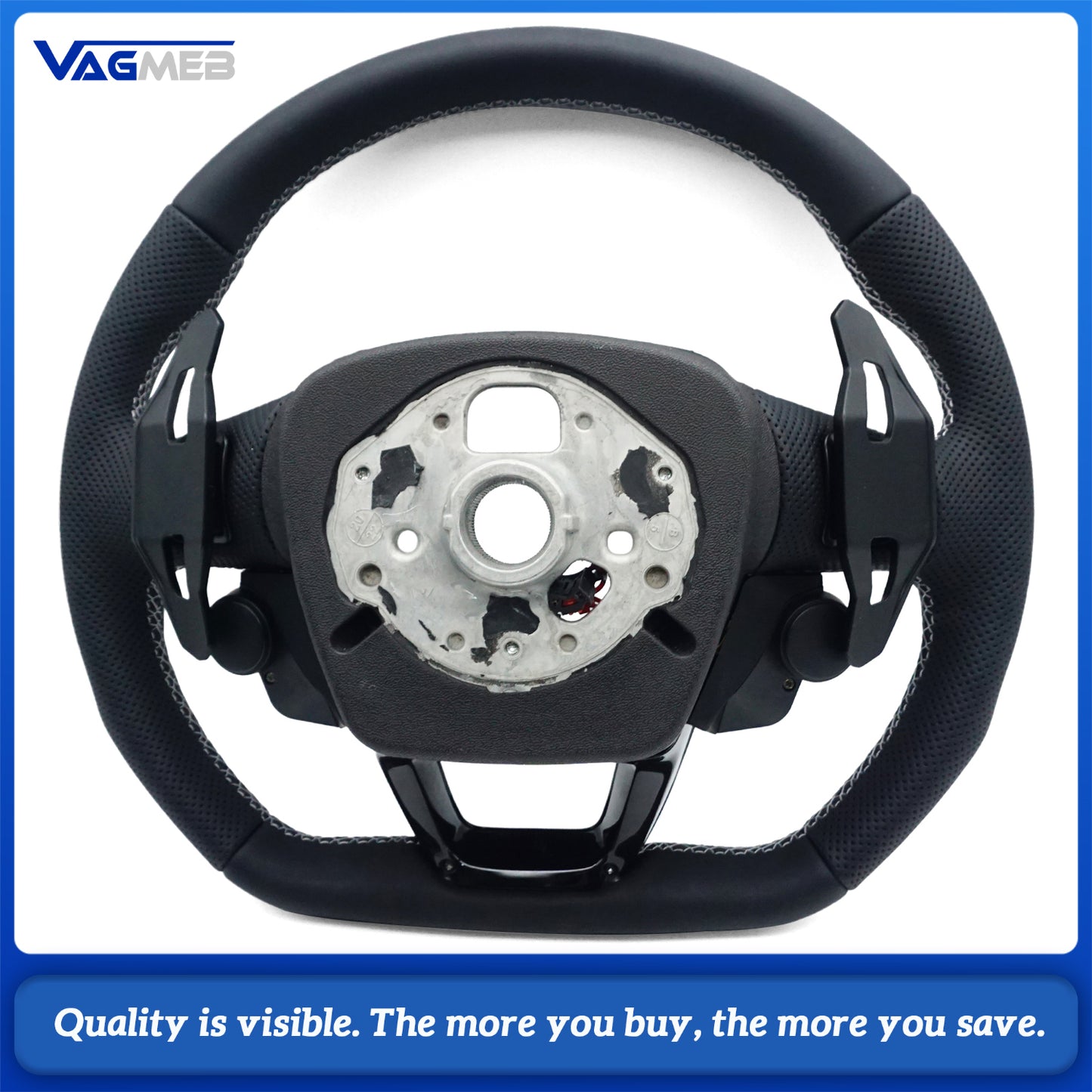 For Audi Q3 Q5 Q7 Q8 RS Q3 RS Q5 Black Leather Perforated Flat Bottomed Steering Wheel With Paddles and Buttons Car Accessories