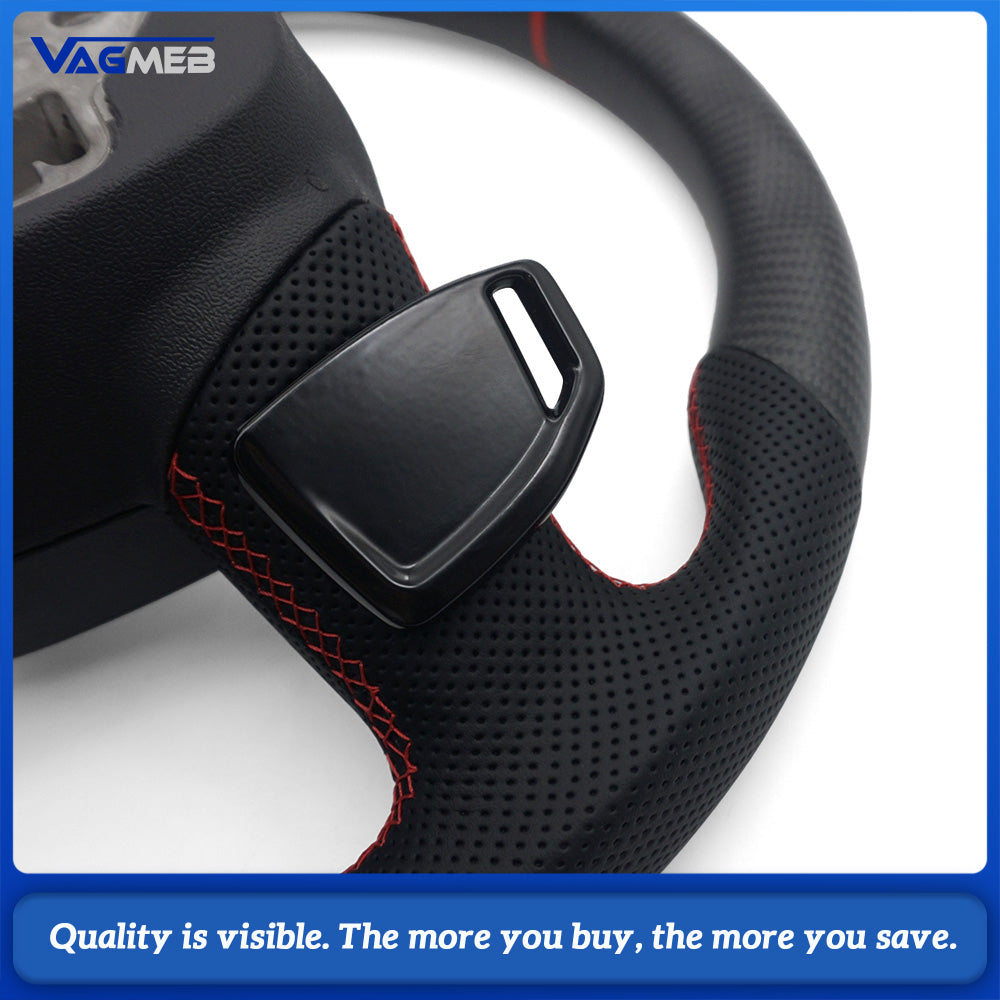For Audi A6 C8 S Style Matte Carbon Sport Wheel Half Perforated Red Contrast Stitch Red Racing Marker Multifunction Buttons Paddles HOD Emulator Included