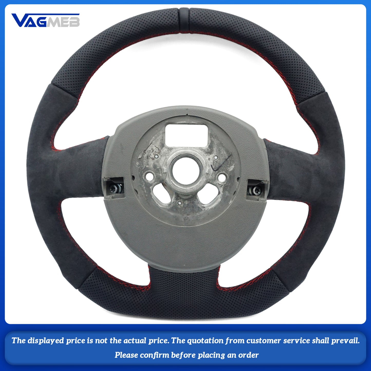 Half-grain leather perforated red thread black reverse logo steering wheel For Audi A3 2008