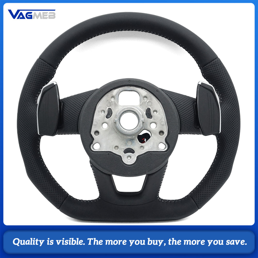 Heated steering wheel suitable for Audi A4 B9 S3 RS4 RS5 A3 A5 S3 S4 S5 2017-2024 leather flat bottomed steering wheel