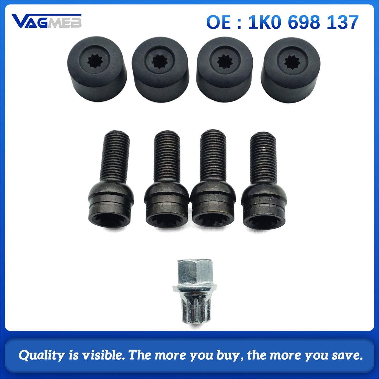 Black Steel Wheel Bolt & Lock Lug Nut Set With Key For Golf Bora Car Accessories 1K0 698 137