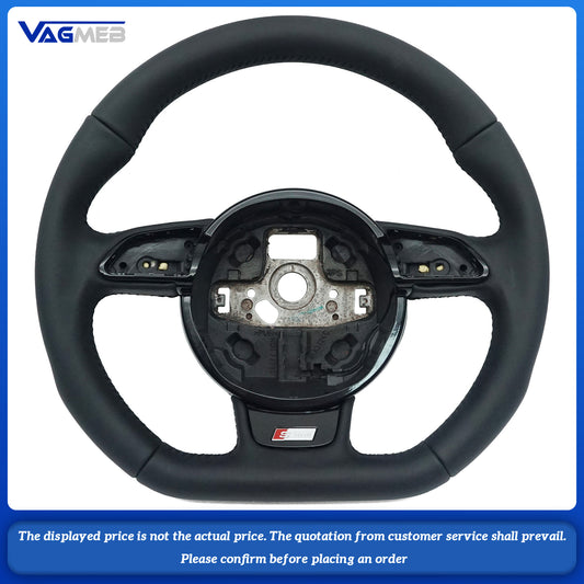 Leather Steering Wheel for Audi SLINE Logo  A3 8V A4 B9 A5 A6 A7 Q3 Q5 Q7 Suede Steering Wheel Flat Bottom Steering Wheel