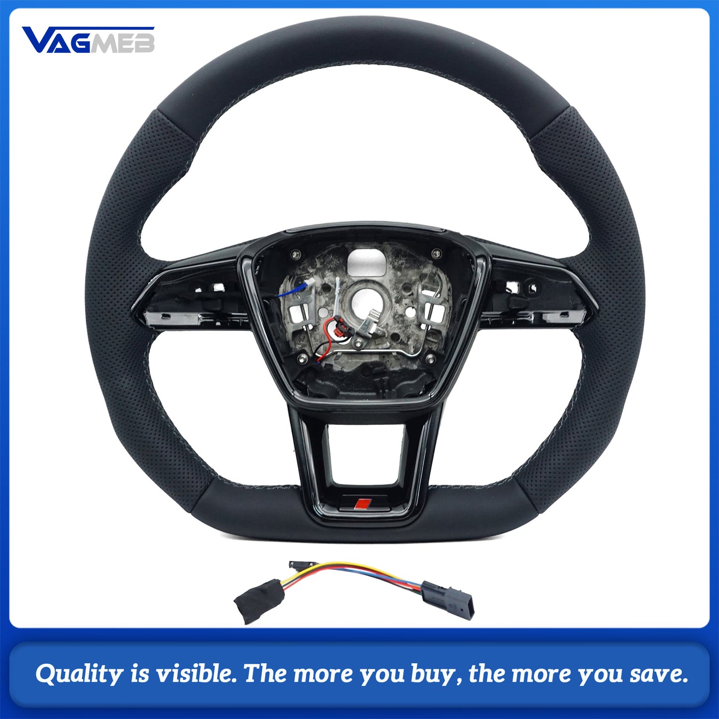 For Audi A6 C8 S Logo Semi-Perforated Leather Steering Wheel – Dark Gray Stitching, Heated, with HOD Decoder
