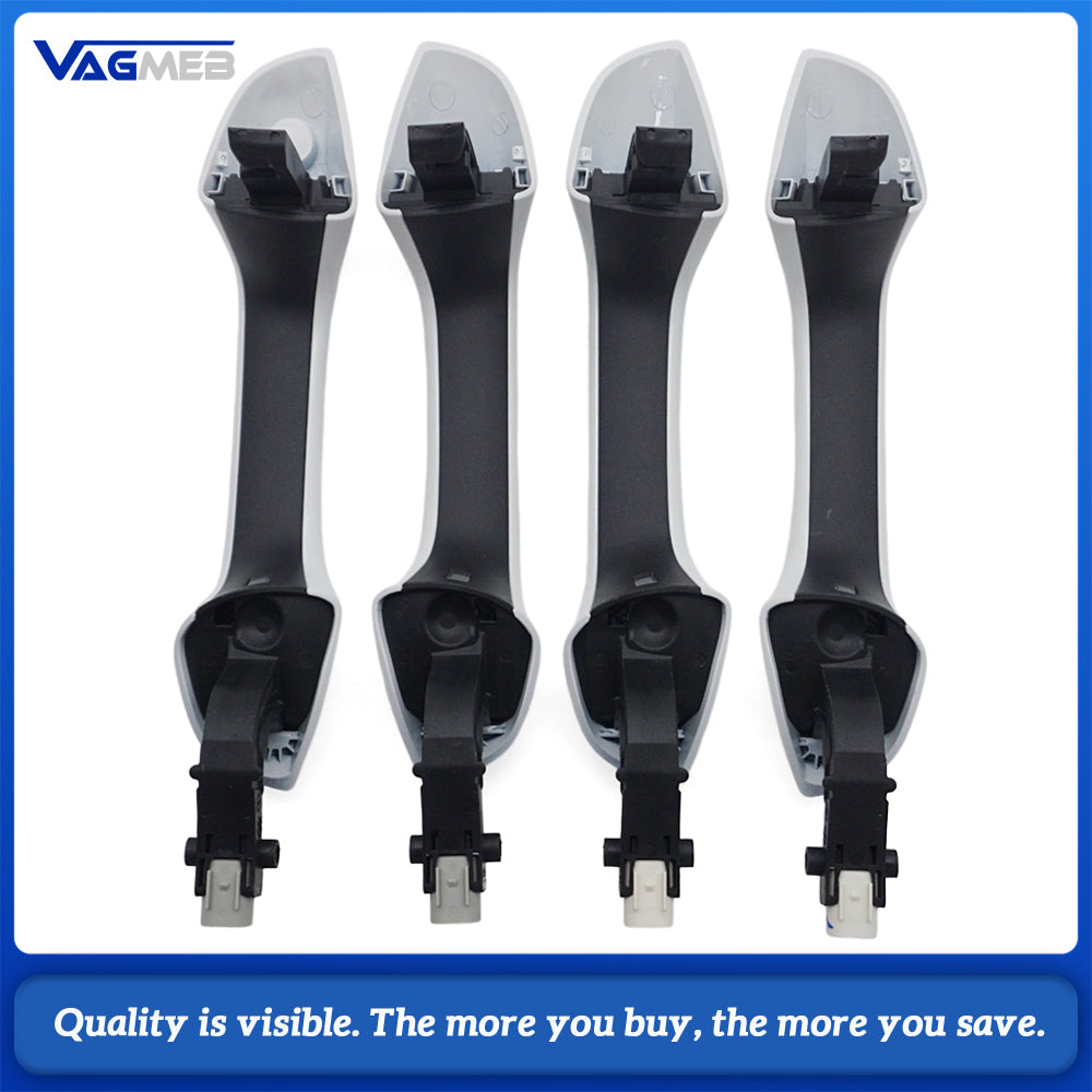 Car White LED Door Handles Kit 2Pcs Front Smart Inductive Touch Handles With Light + 2Pcs Rear Non-Inductive Handles Without Chrome Trim For Volkswagen Golf 8 MK8