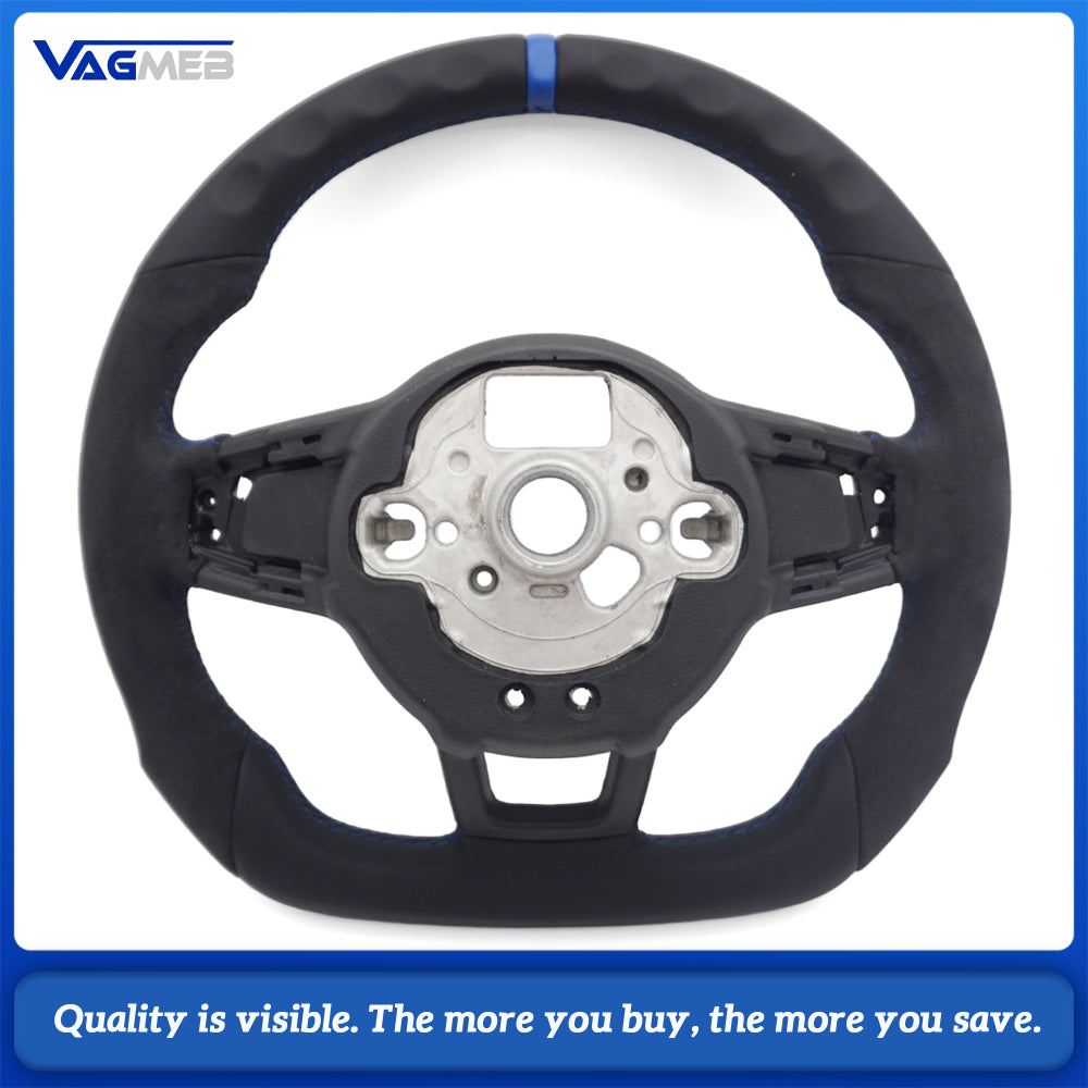 Steering Wheel For Golf 7 7.5 GTI MK7 Is Made Of Genuine Leather Material Multi color stitching White black red，bore