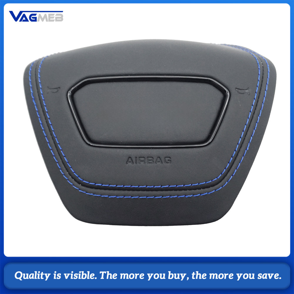 RS Logo Half Perforated Leather Steering Wheel Blue Stitch For Audi A6 C8 A7 S6 RS6