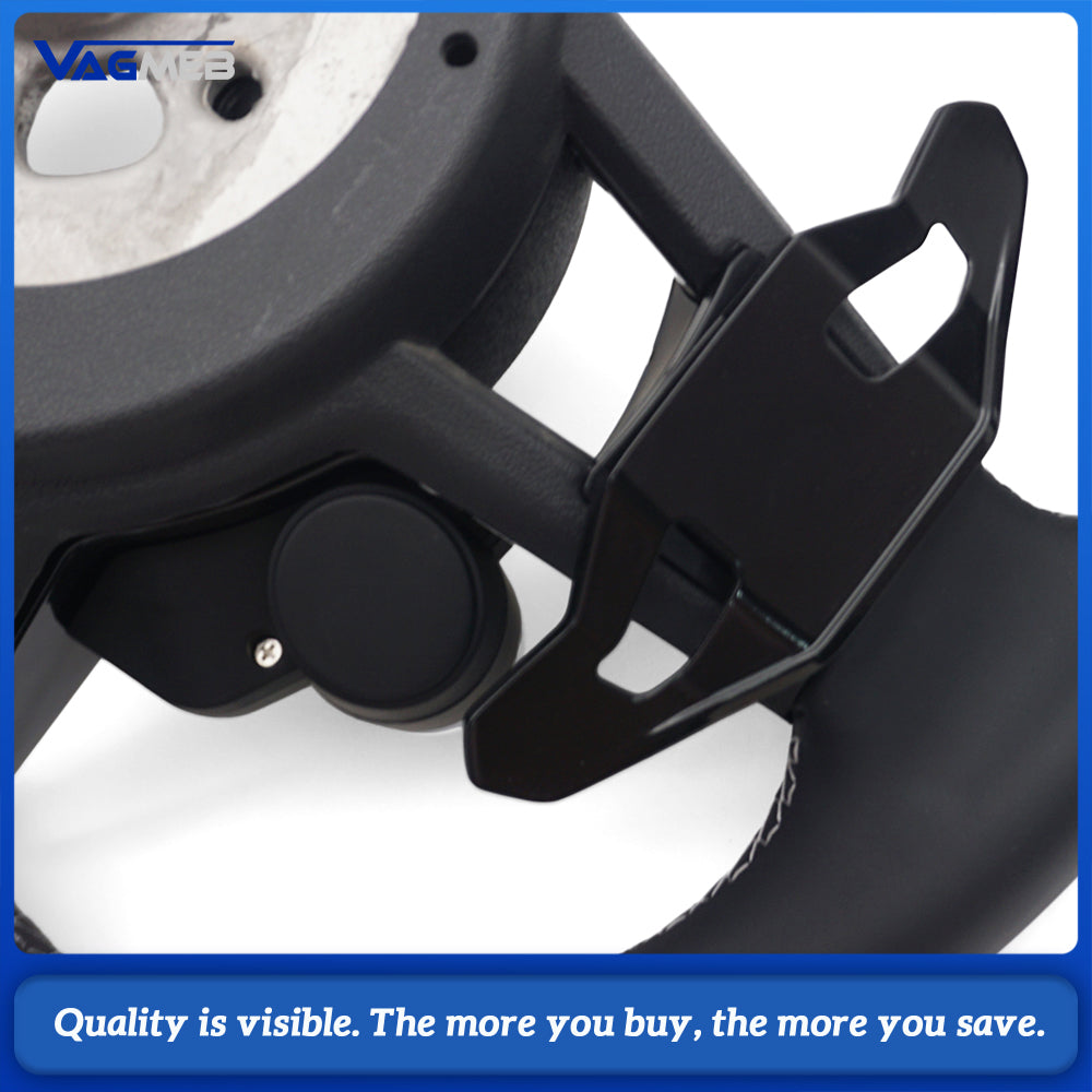 For Audi R8 Flat Bottom RS Steering Wheel Leather+Alcantara Gray Stitch With Buttons Shift Paddles R8 2 Buttons