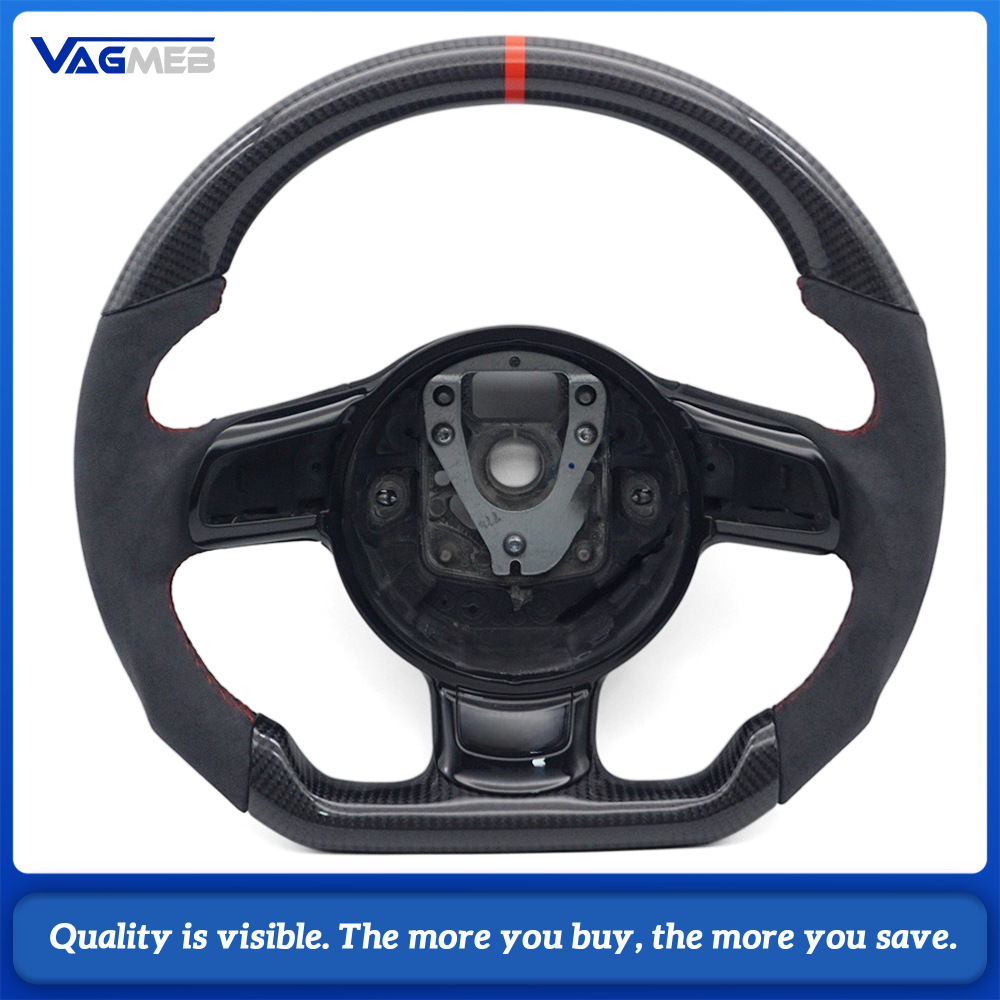 Car Carbon Fiber Half Suede Steering Wheel Red Stitching Red Center Marker Racing Steering Wheel For Old Audi R8