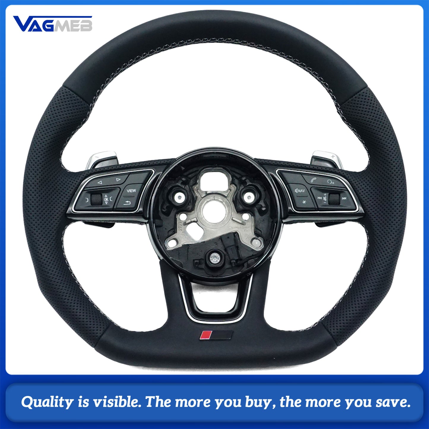 Leather blackened steering wheel suitable for Audi A4 B9 multifunctional steering wheel assembly