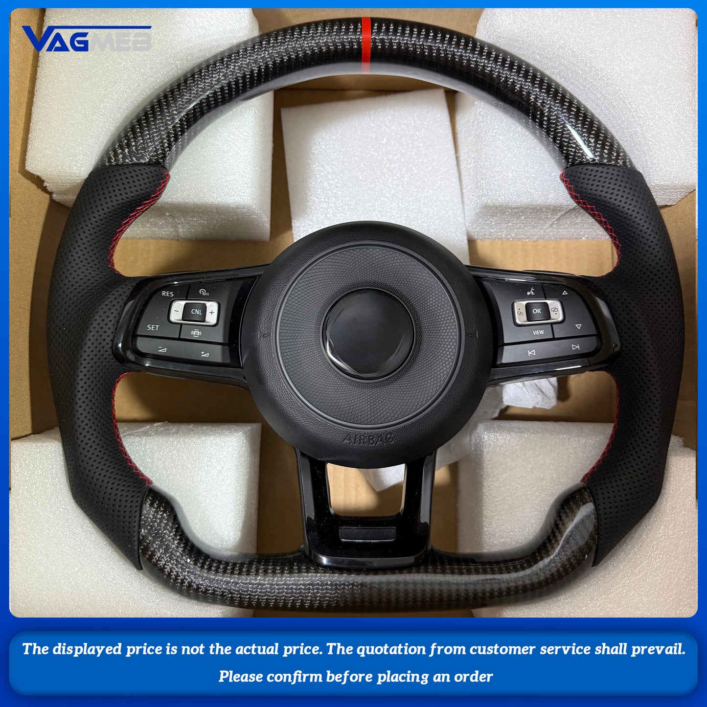 Glossy Carbon Fibre Leather Steering Wheel for VW Polo Golf 6 7 7.5 8 R GTI Passat B6 B7 CCMK6 Mk7 Jetta