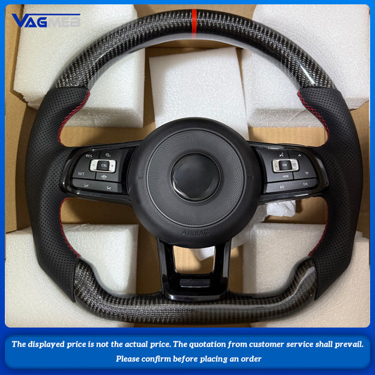 Glossy Carbon Fibre Leather Steering Wheel for VW Polo Golf 6 7 7.5 8 R GTI Passat B6 B7 CCMK6 Mk7 Jetta