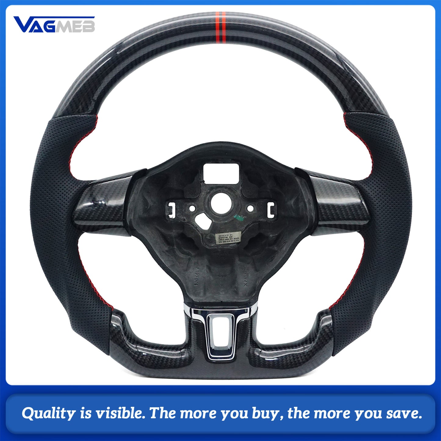 For VW Golf 6 GTI GTD R 2009-2013 Polo GTI Tiguan Passat R-Line Carbon fiber semi perforated with Red return label steering wheel