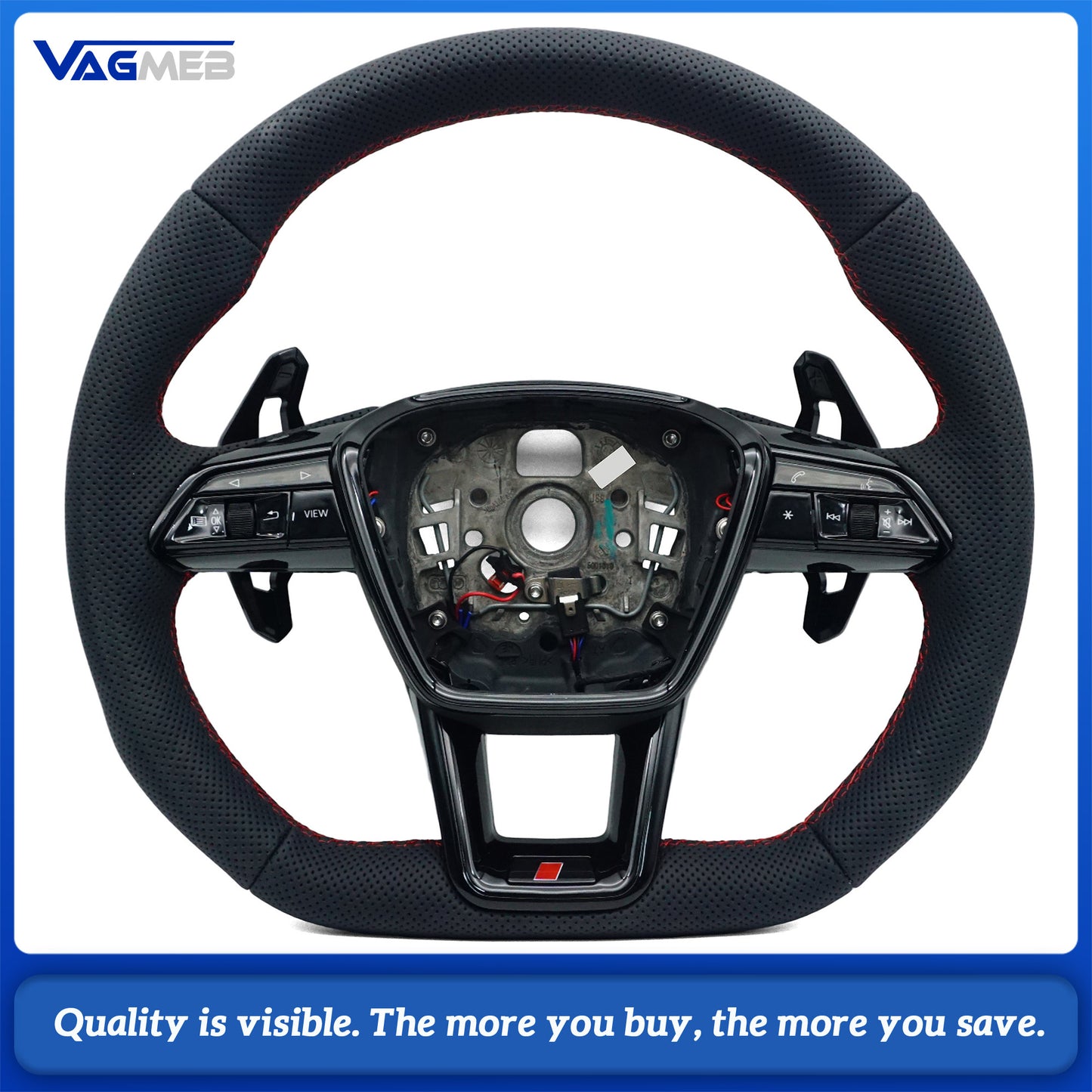 Blackened steering wheel suitable for Audi A6 C8 A7 red stitched leather sport steering wheel with heating