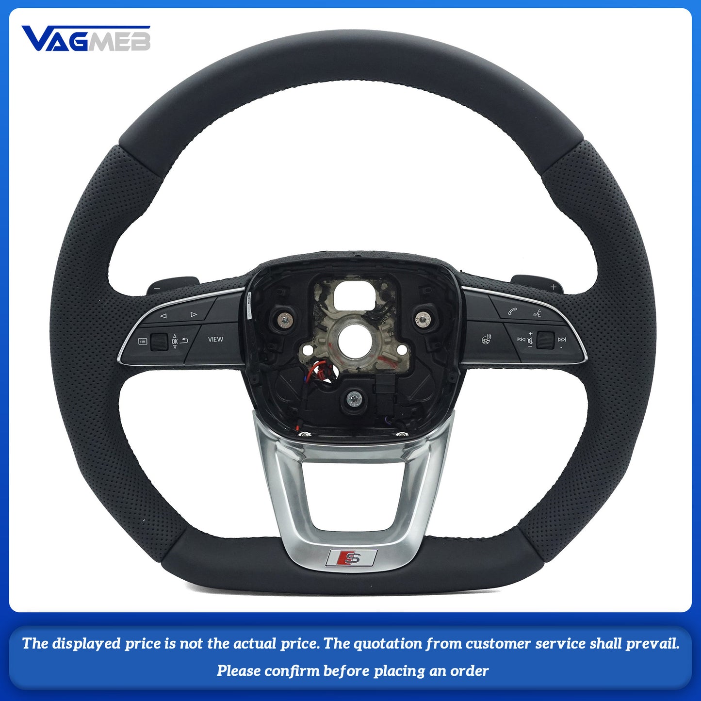 Leather black stitching flat bottomed sports steering wheel with heating For Audi Q5 FY Q7 4M Q8, Car Accessories