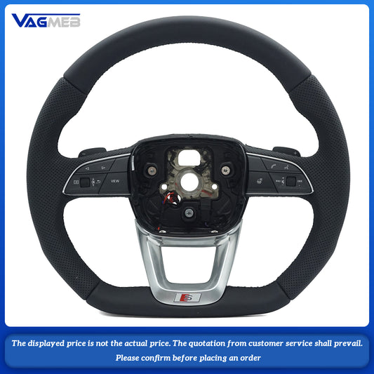 Leather black stitching flat bottomed sports steering wheel with heating For Audi Q5 FY Q7 4M Q8, Car Accessories