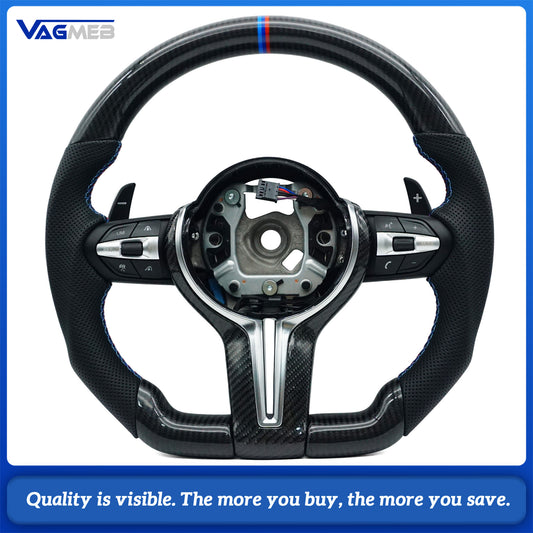 Three color return carbon fiber steering wheel with perforated leather on both sides, suitable for BMW F10 F30 E70 E90