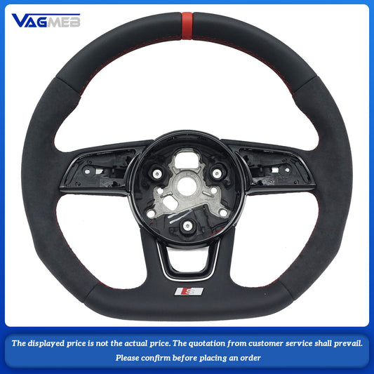 For Audi A4 B9  leather perforated alcantara Custom style steeringwheel with S or RS or Sline logo and thread colour