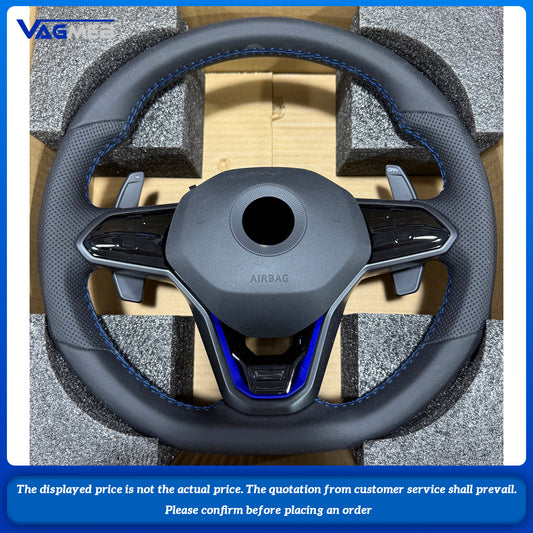 For VW Golf 8 MK8 custom leather Perforated leather with button and blue paddle steeringwheel with blue R With driving mode button